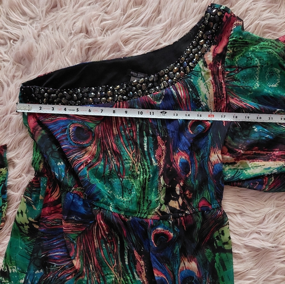 💕2☆ for $20 Bisou Bisou Michele Bohbot One-Shoulder Rhinestone Peacock Dress - Picture 4 of 9